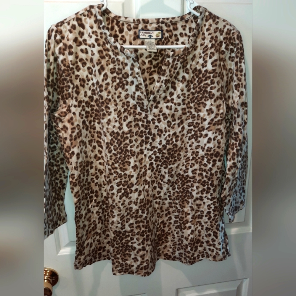Caribbean Joe Tunic Large Cheetah Print Casual Animal Classic